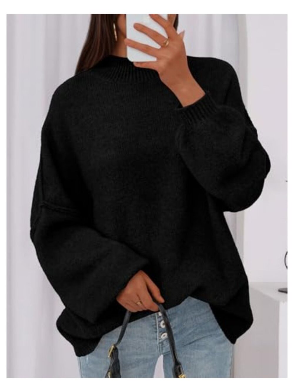 Womens Oversized Chunky Knit Mock Neck Pullover Sweater - Picture 3 of 5